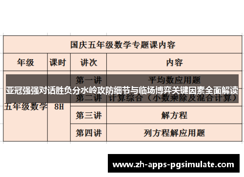 亚冠强强对话胜负分水岭攻防细节与临场博弈关键因素全面解读